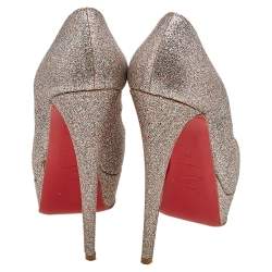 Pre Owned Christian Louboutin Metallic Multicolor Glitter Lady Peep Toe Platform Pumps Size 38.5
