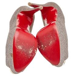 Pre Owned Christian Louboutin Metallic Multicolor Glitter Lady Peep Toe Platform Pumps Size 38.5