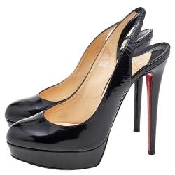 Christian Louboutin Black Patent Leather Bianca 140 Platform Slingback Sandals Size 41