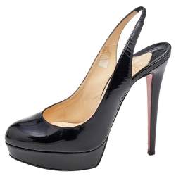 Christian Louboutin Black Patent Leather Bianca 140 Platform Slingback Sandals Size 41