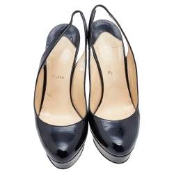 Christian Louboutin Black Patent Leather Bianca 140 Platform Slingback Sandals Size 41