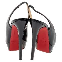 Christian Louboutin Black Patent Leather Bianca 140 Platform Slingback Sandals Size 41