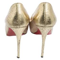 Pre Owned Christian Louboutin Gold Leather Very Prive Peep Toe Platform Pumps Size 38.5