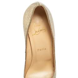 Pre Owned Christian Louboutin Gold Leather Very Prive Peep Toe Platform Pumps Size 38.5