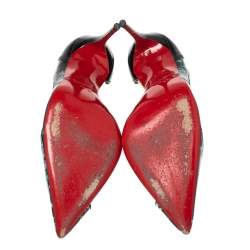 Pre Owned Christian Louboutin Black Patent Leather and PVC Tac Clac D'orsay Pumps Size 36.5