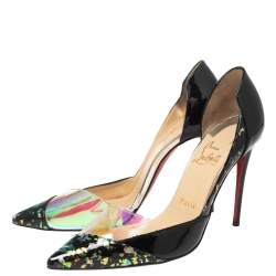 Pre Owned Christian Louboutin Black Patent Leather and PVC Tac Clac D'orsay Pumps Size 36.5