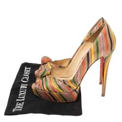 Christian Louboutin Multicolor Canvas Knotted Greissimo Platform Pumps Size 39