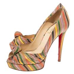 Christian Louboutin Multicolor Canvas Knotted Greissimo Platform Pumps Size 39