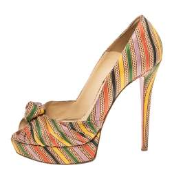 Christian Louboutin Multicolor Canvas Knotted Greissimo Platform Pumps Size 39
