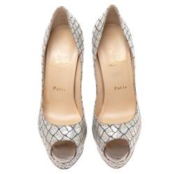 Christian Louboutin Two-Tone Lurex Fabric Lady Peep Toe Platform Pumps Size 38