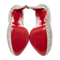 Christian Louboutin Two-Tone Lurex Fabric Lady Peep Toe Platform Pumps Size 38