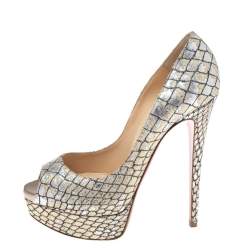 Christian Louboutin Two-Tone Lurex Fabric Lady Peep Toe Platform Pumps Size 38