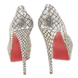 Christian Louboutin Two-Tone Lurex Fabric Lady Peep Toe Platform Pumps Size 38