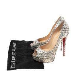 Christian Louboutin Two-Tone Lurex Fabric Lady Peep Toe Platform Pumps Size 38