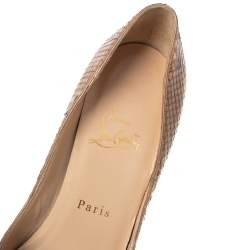 Pre Owned Christian Louboutin Beige/Brown Snakeskin Leather New Very Prive Peep-Toe Pumps Size 38