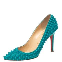 Christian Louboutin Green Leather Spike Pigalle Pumps Size 35.5