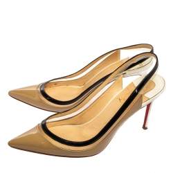 مملوكة مسبقًا Christian Louboutin Tricolor PVC And Patent Leather Paulina Pointed Toe Slingback Sandals Size 38