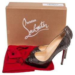 Christian Louboutin Metallic Grey Python Leather Lady Peep Platform Pumps Size 35