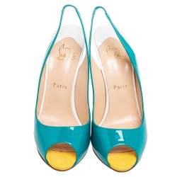 Christian Louboutin Tri-Color Patent Leather Peep-Toe Slingback Pumps Size 39
