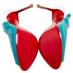 Christian Louboutin Tri-Color Patent Leather Peep-Toe Slingback Pumps Size 39