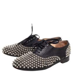 Pre Owned Christian Louboutin Black Leather Freddy Spikes Oxfords Size 38