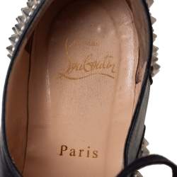 Pre Owned Christian Louboutin Black Leather Freddy Spikes Oxfords Size 38