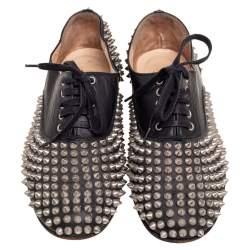 Pre Owned Christian Louboutin Black Leather Freddy Spikes Oxfords Size 38