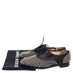 Pre Owned Christian Louboutin Black Leather Freddy Spikes Oxfords Size 38