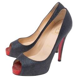 Pre Owned Christian Louboutin Black Glitter Very Prive Pumps Size 36