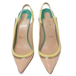 Pre Owned Christian Louboutin Tricolor PVC And Patent Leather Paulina Pointed Toe Slingback Sandals Size 38