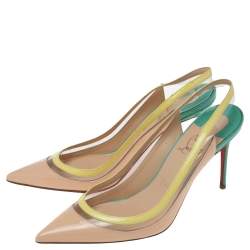 Pre Owned Christian Louboutin Tricolor PVC And Patent Leather Paulina Pointed Toe Slingback Sandals Size 38