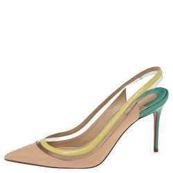 Pre Owned Christian Louboutin Tricolor PVC And Patent Leather Paulina Pointed Toe Slingback Sandals Size 38