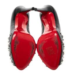 Pre Owned Christian Louboutin Black Studded Leather Door Knock Peep-Toe Platform Pumps Size 38
