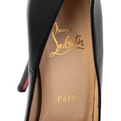 Pre Owned Christian Louboutin Black Studded Leather Door Knock Peep-Toe Platform Pumps Size 38