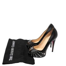 Pre Owned Christian Louboutin Black Studded Leather Door Knock Peep-Toe Platform Pumps Size 38