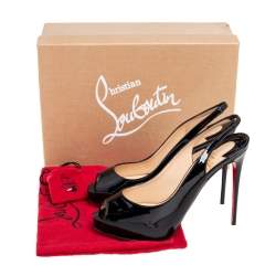 Pre Owned Christian Louboutin Black Patent Leather Private Number Slingback Sandals Size 38