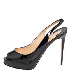Pre Owned Christian Louboutin Black Patent Leather Private Number Slingback Sandals Size 38