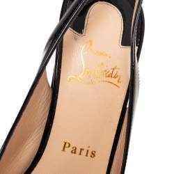 Pre Owned Christian Louboutin Black Patent Leather Private Number Slingback Sandals Size 38