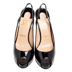 Pre Owned Christian Louboutin Black Patent Leather Private Number Slingback Sandals Size 38