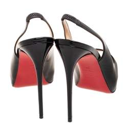 Pre Owned Christian Louboutin Black Patent Leather Private Number Slingback Sandals Size 38