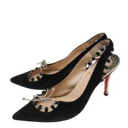 Christian Louboutin Black Suede Whipstitch Pointed Toe Slingback Sandals Size 38