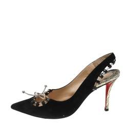 Christian Louboutin Black Suede Whipstitch Pointed Toe Slingback Sandals Size 38