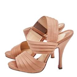 Christian Louboutin Beige Pleated Leather Ankle-Strap Sandals Size 38