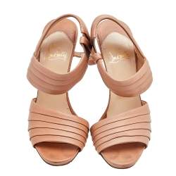 Christian Louboutin Beige Pleated Leather Ankle-Strap Sandals Size 38
