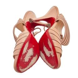 Christian Louboutin Beige Pleated Leather Ankle-Strap Sandals Size 38
