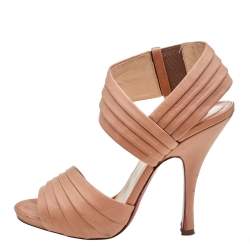 Christian Louboutin Beige Pleated Leather Ankle-Strap Sandals Size 38