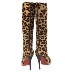Pre Owned Christian Louboutin Leopard Pony Hair Fifi Botta Knee Boots Size 37