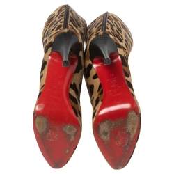 Pre Owned Christian Louboutin Leopard Pony Hair Fifi Botta Knee Boots Size 37