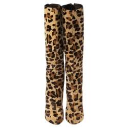 Pre Owned Christian Louboutin Leopard Pony Hair Fifi Botta Knee Boots Size 37