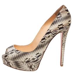 Christian Louboutin Multicolor Water Snake Banana Peep Toe Platform Pumps Size 38.5